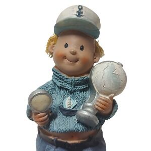 Vintage Baby Sailor Figurine Shelf Sitter Hat Clothes Nautical Fisherman Cottage
